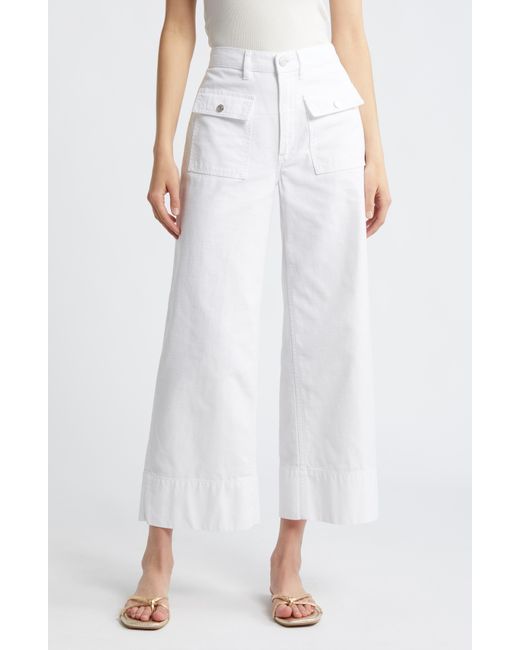 FRAME White The '70s Patch Pocket Ankle Wide Leg Twill Pants