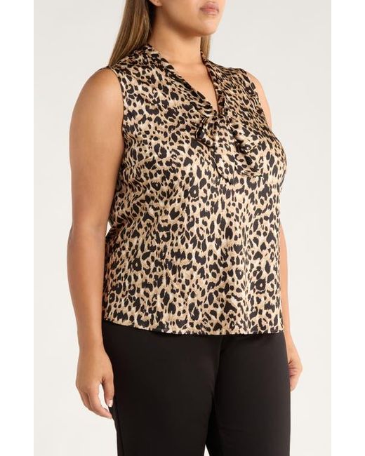 Kasper Multicolor Print Tie Neck Sleeveless Top