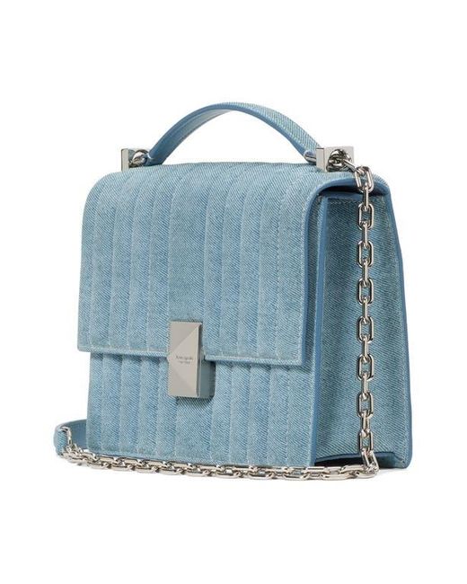 Kate Spade Blue Deco Quilted Denim Suede Convertible Chain Crossbody Bag