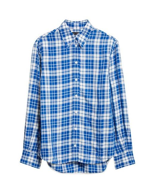 Proenza Schouler Blue Bronwen Plaid Hammered Viscose Button-Up Shirt
