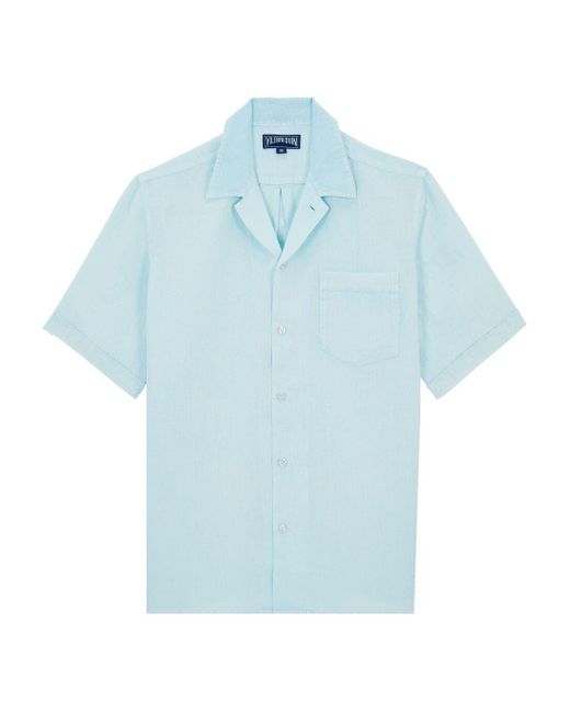 Vilebrequin Blue Bowling Linen Mineral Dye Shirt for men