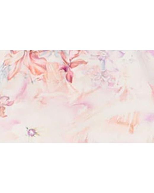Elliatt Pink Astrid Floral Print Long Sleeve Asymmetric Chiffon Dress