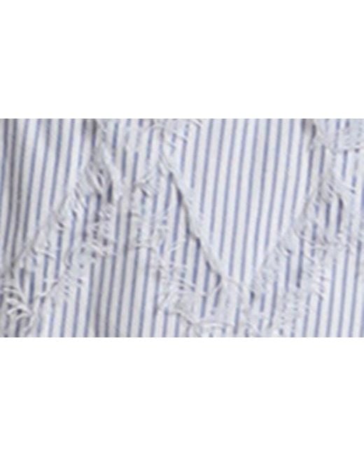 Avec Les Filles Blue Fray Pattern Tie Waist Long Sleeve Shirtdress
