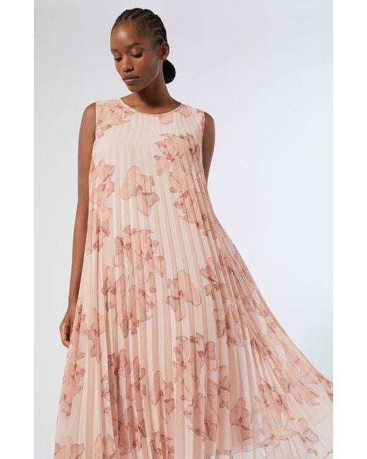 Marina Rinaldi Pink Oria Floral Sleeveless Pleated Dress