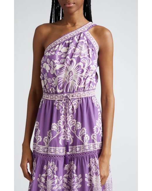 Farm Rio Purple One-shoulder Tiered Cotton Maxi Dress At Nordstrom