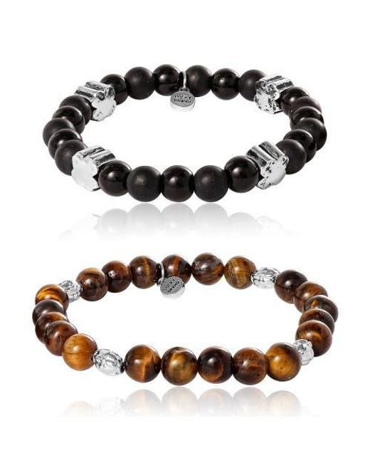 Lucky Brand Brown Stretch Stone Bracelet Set for men