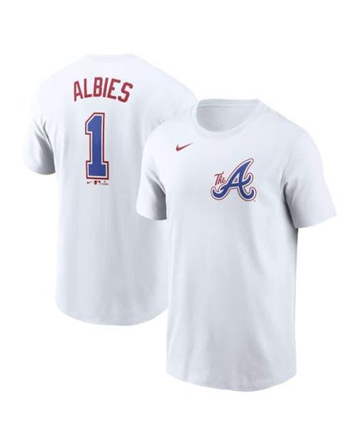 Nike Blue Ozzie Albies Atlanta Braves 2024 City Connect Fuse Name & Number T-Shirt for men
