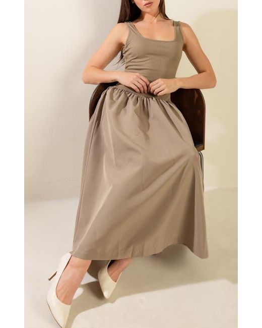 FREEMARKET Natural Sleeveless Mixed Media Maxi Dress
