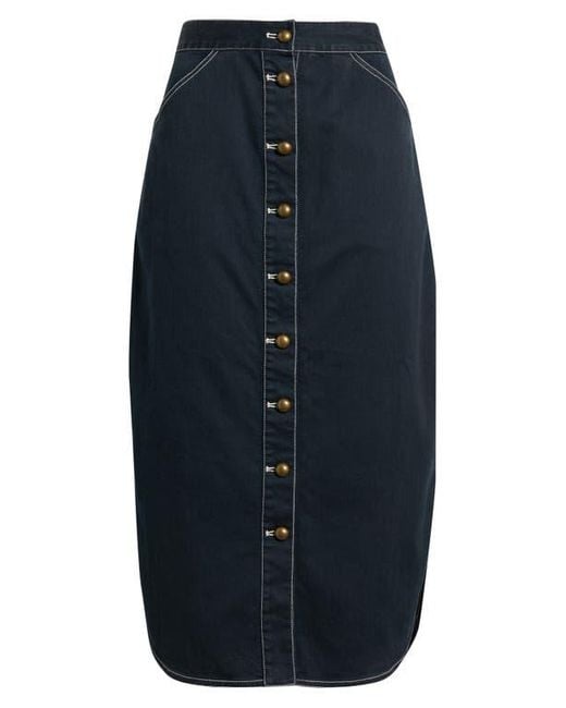 Love The Label Blue Apolline Button Front Midi Denim Skirt