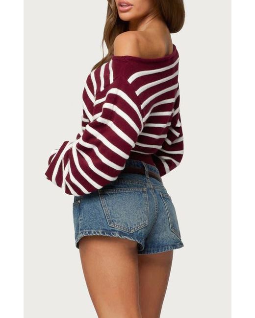 Edikted Red Mika Stripe Oversize Off The Shoulder Sweater