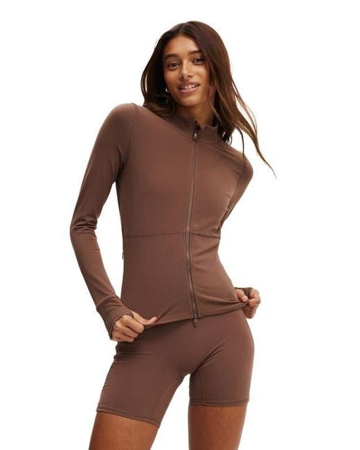 Cotton On Brown Active Core Zip Through Long Sleeve