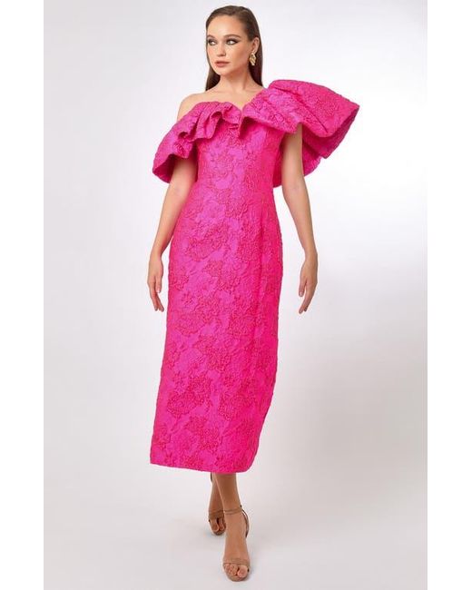 Bariano Pink Soliel Dramatic Shoulder Column Midi