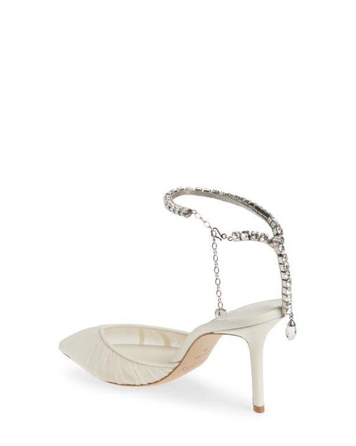 Jimmy Choo White Saeda Crystal Ankle Strap Pointed Toe Pump