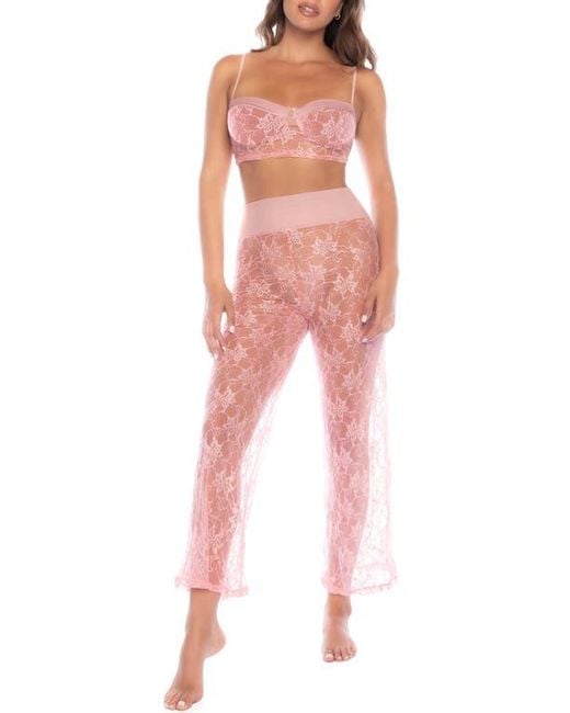 MAPALE Red Sheer Lace Lounge Set