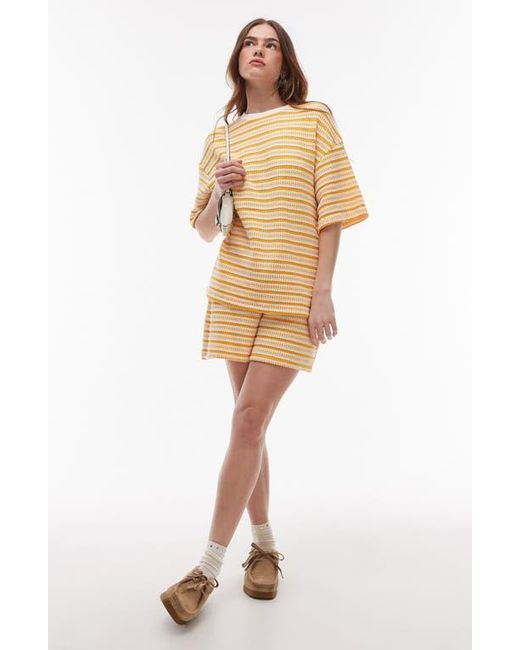 TOPSHOP Orange Textured Stripe Drawstring Shorts
