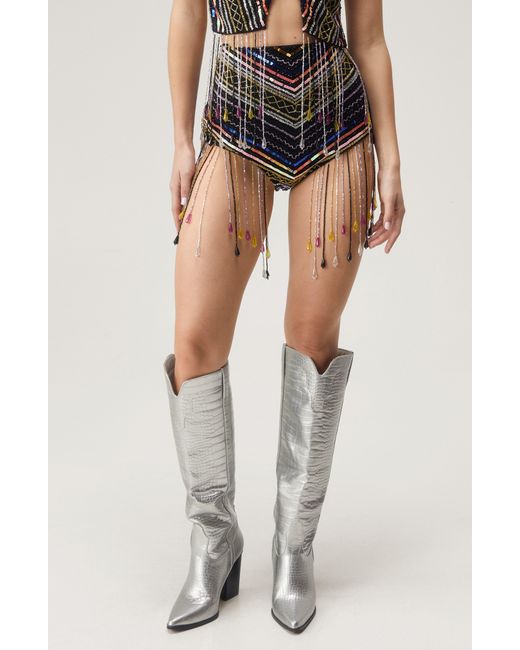 Nasty Gal Multicolor Sequin Beaded Fringe Micro Shorts