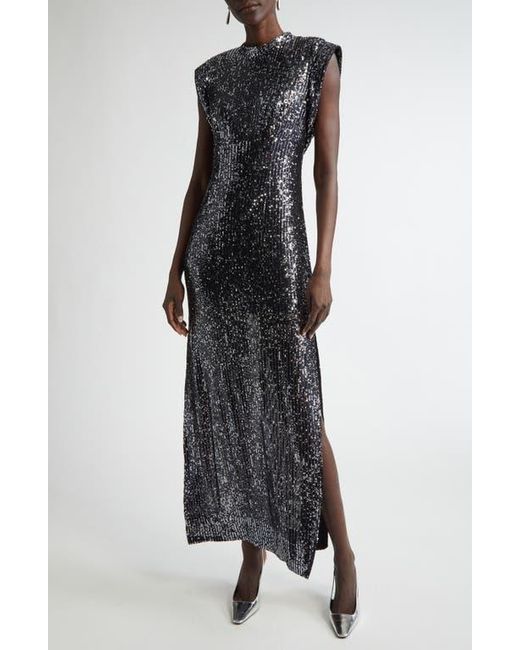 St. John Black Sequin Embroidered Drape Back Gown