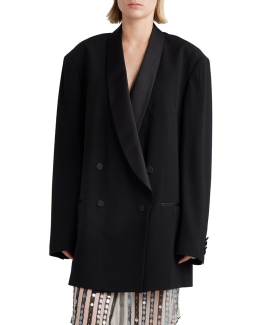 Dries Van Noten Black Blissy Oversize Wool & Silk Blend Tuxedo Jacket