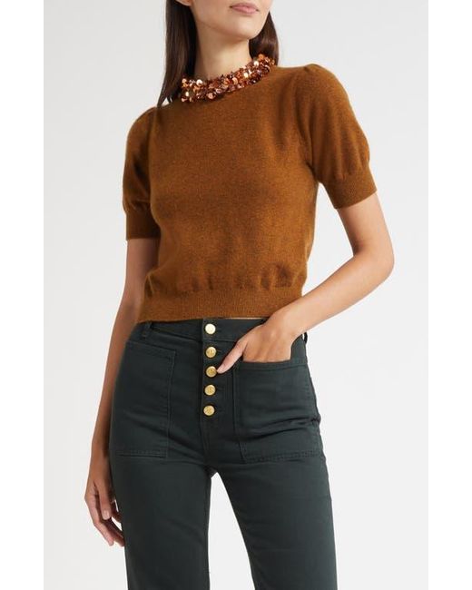 Ulla Johnson Black Crystal Collar Short Sleeve Cashmere Sweater