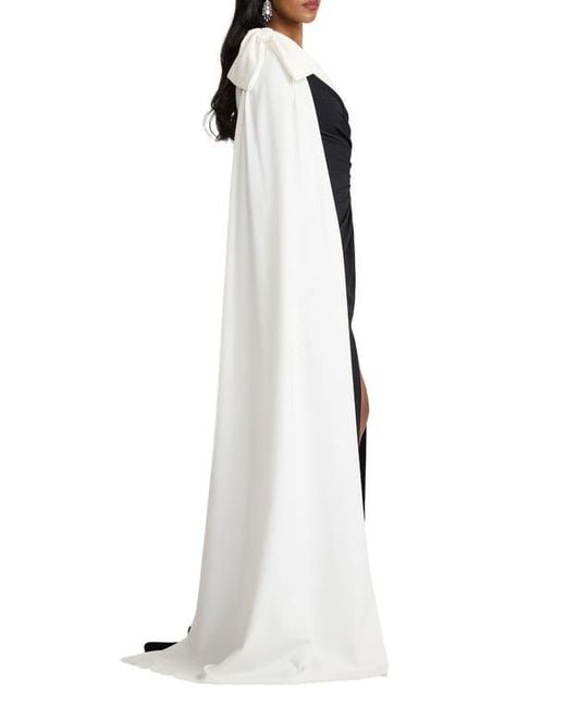 Tadashi Shoji Blue Bow Cape Detail One-Shoulder Gown