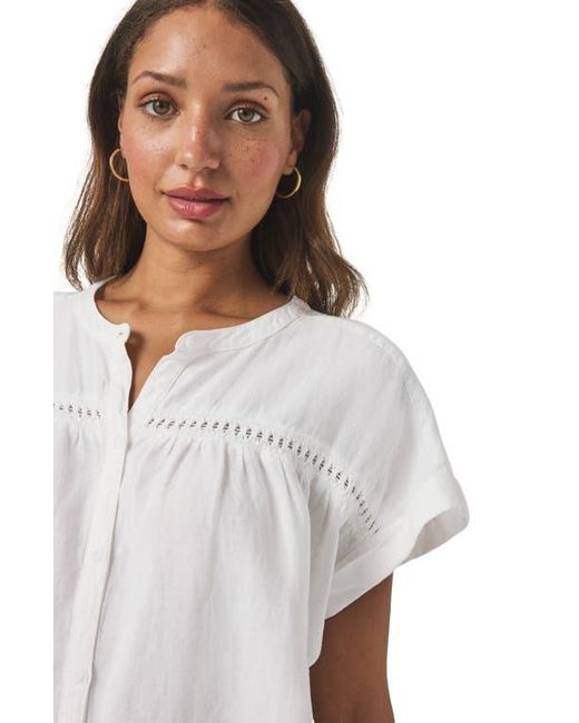 Splendid White Catalina Short Sleeve Linen Blend Button-Up Shirt