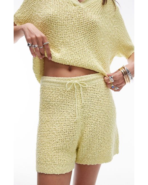 TOPSHOP Yellow Stitchy Textured Drawstring Waist Shorts