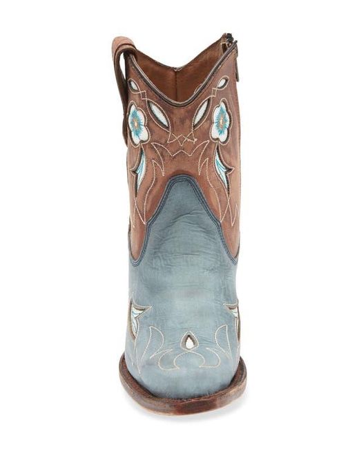 Circle Blue Floral Embroidery Western Boot