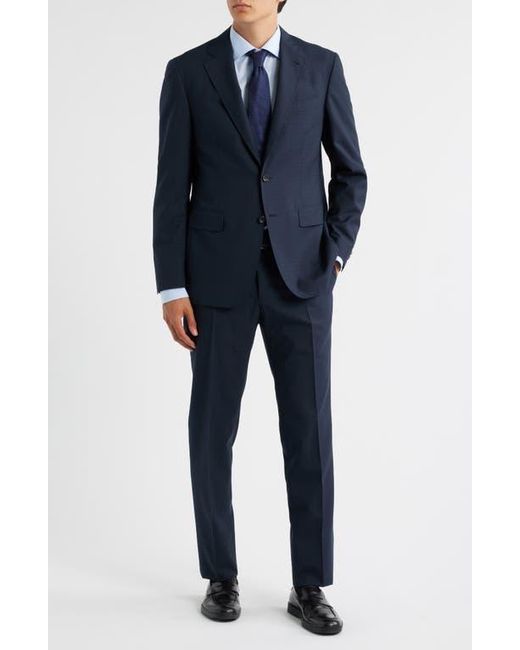 Canali Blue Kei Trim Fit Mélange Textured Wool Suit for men