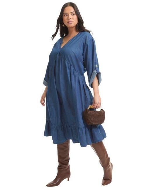 June + Vie Blue Ruffled Denim Dress