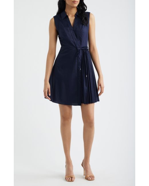 Halogen® Blue Pleated Wrap Minidress