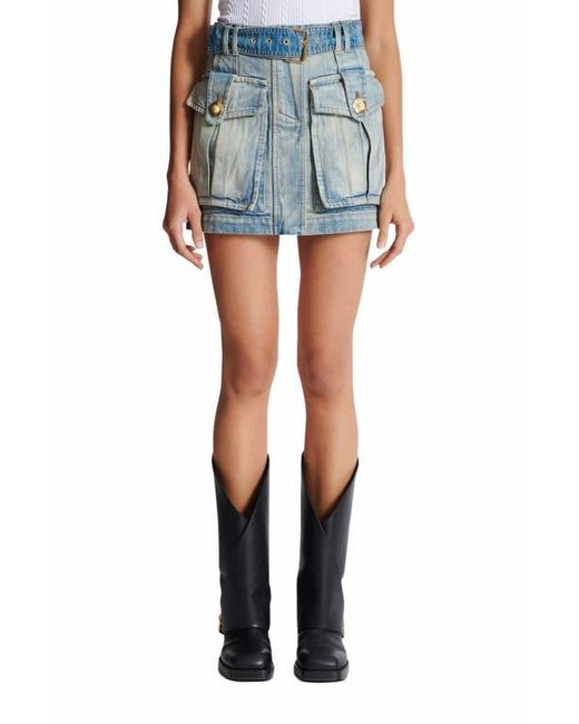 Balmain Blue Denim Skirt With Pockets