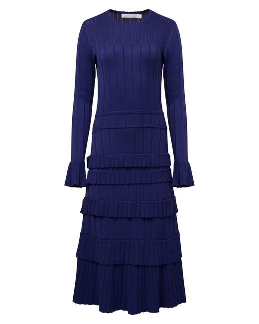 Rachel Parcell Blue Rib Pointelle Long Sleeve Midi Dress