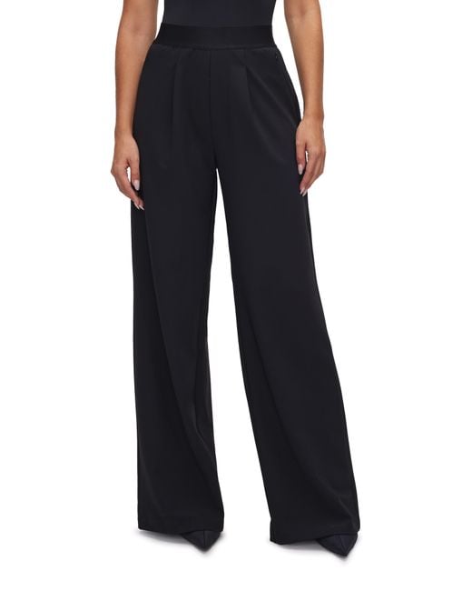 GOOD AMERICAN Black Bonded Wide Leg Pull-on Trousers