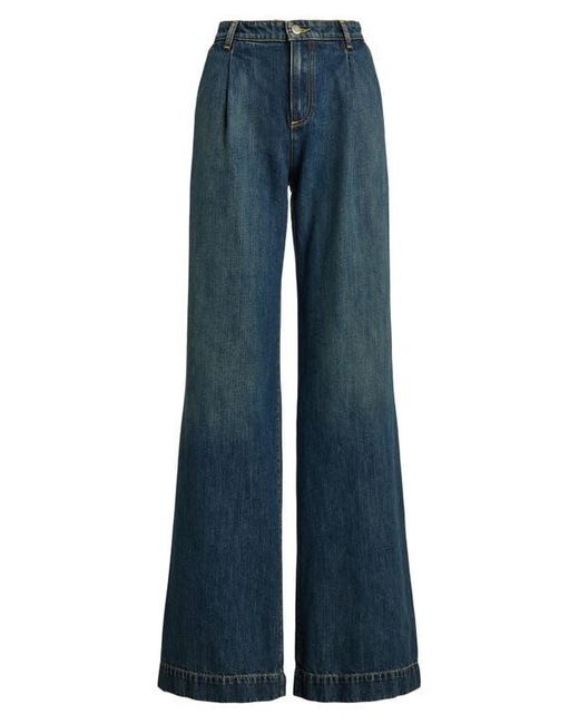 Ralph Lauren Blue Pleated High Waist Wide Leg Jeans