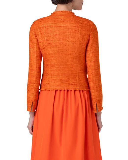 Akris Punto Orange Boxy Silk Tweed Crop Jacket