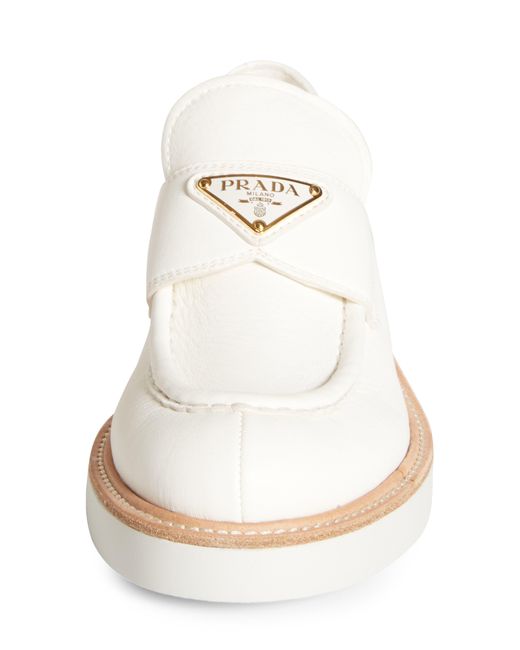 Prada White Triangle Logo Platform Loafer