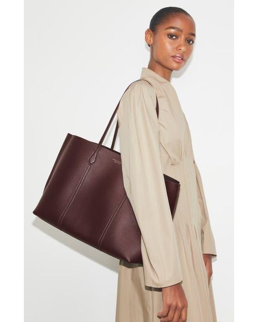Tory Burch Purple Perry Triple Compartment Leather Tote