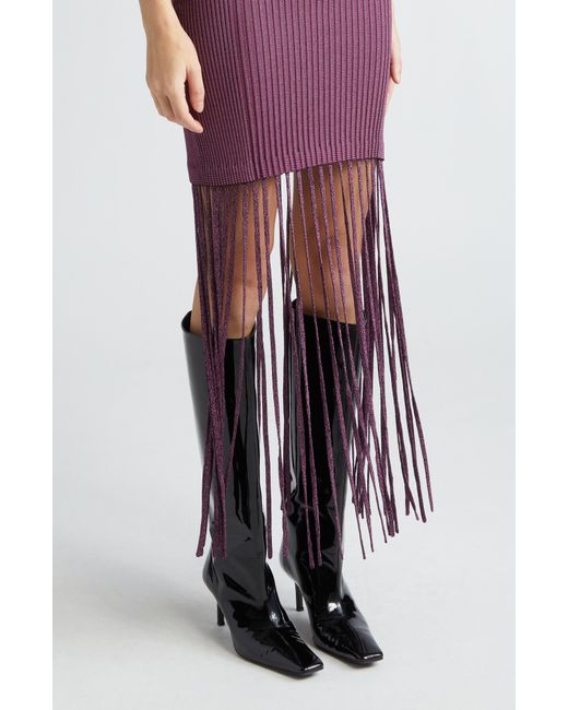 Ganni Purple Melange Rib Fringe Detail Knit Dress