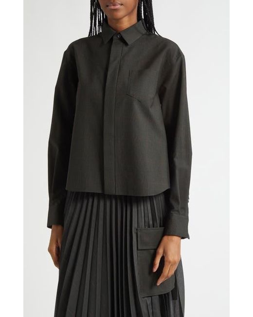 Sacai Black Glen Check Mixed Media Button-Up Shirt