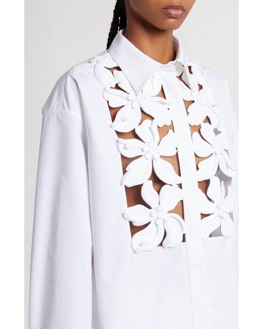 Valentino Garavani White Floral Appliqué Oversize Button-up Shirt