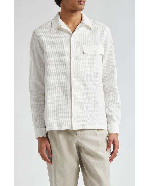 De Bonne Facture White Long Sleeve Cotton & Linen Waffle Weave Camp Shirt for men