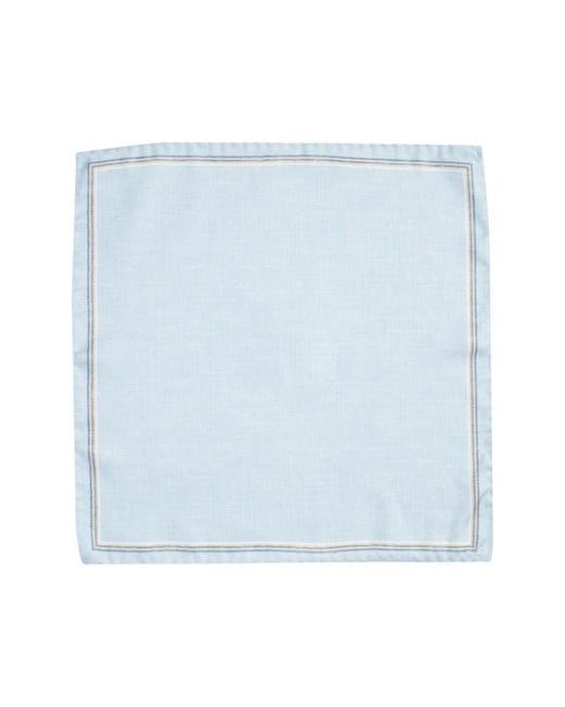 Jack Victor Blue Crestwool Solid & Houndstooth Check Reversible Silk Pocket Square for men