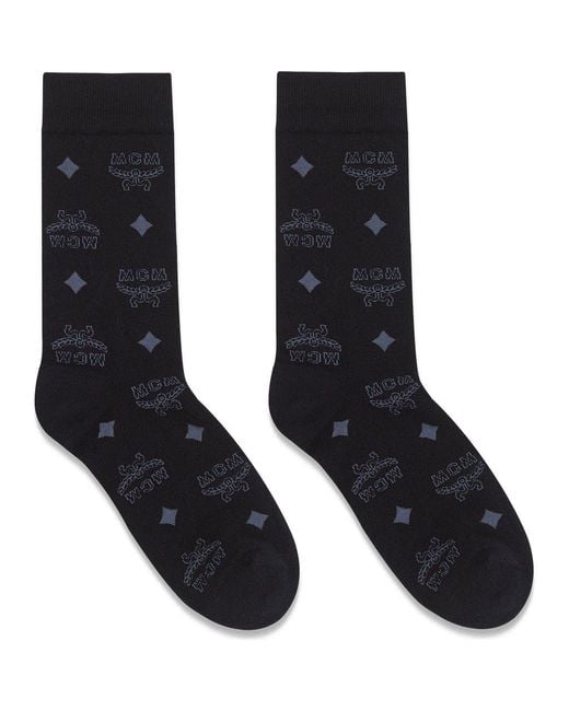 MCM Black Monogram Knit Socks for men