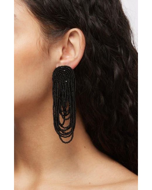 Oscar de la Renta Black Beaded Double Curtain Clip-On Drop Earrings