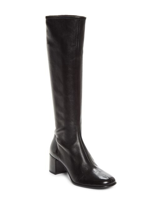 Prada Black Stretch Leather Knee High Boot