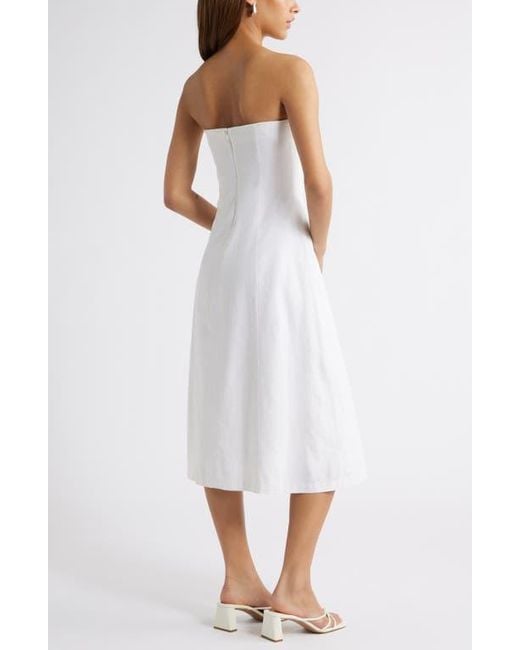 Open Edit White Strapless Linen Blend Midi Dress