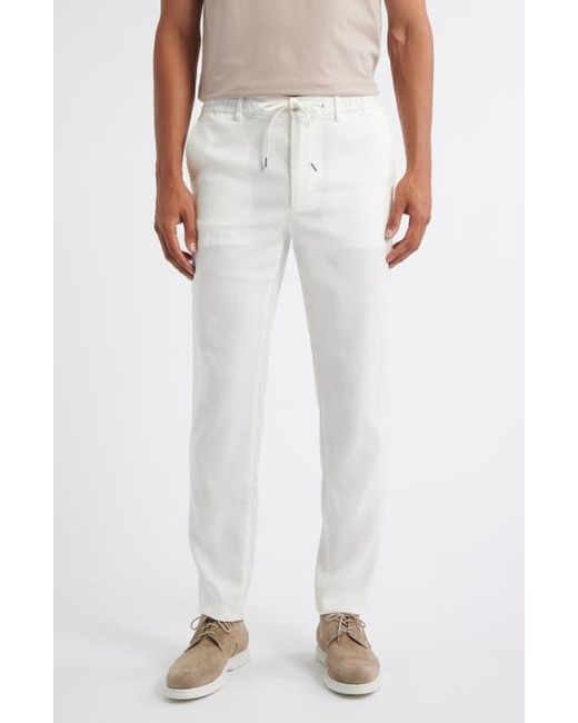 Boss White Kane Flat Front Linen Blend Drawstring Pants for men