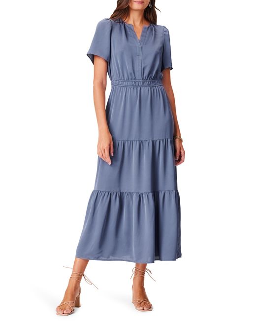 NIC+ZOE Blue Nic+zoe Daydream Short Sleeve Tiered Maxi Dress