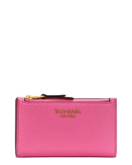 Kate Spade Pink Small Roulette Pebble Leather Bifold Wallet