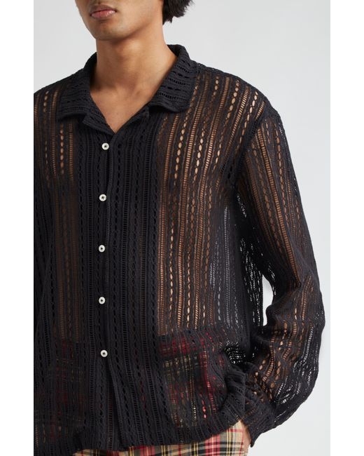 Bode Black Meandering Lace Button-up Shirt for men